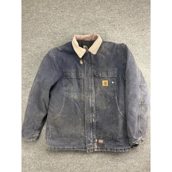 Carhartt Jacket Mens L Dark Navy Duck Quilt Lined Corduroy Collar C03 DNY